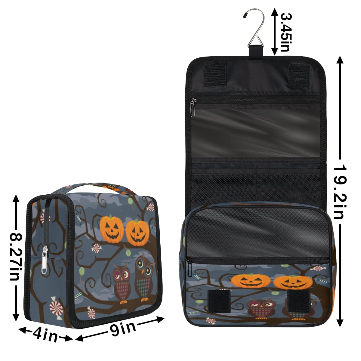 Halloween dynia podróżna kosmetyczka Halloween sowa torba do mycia torebka uniseks wiszące przybory toaletowe kosmetyczne organizer do makijażu, wielobarwny, Jeden rozmiar