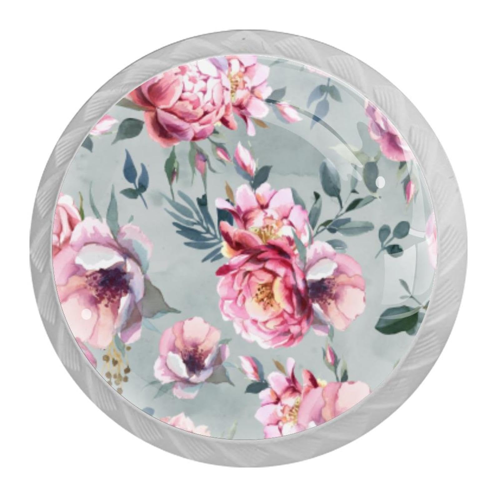 Tqmspg Multi07 4 Pieces Drawer Pulls Watercolor Blossom Flowers Door Knobs Dresser Handles For Kitchen Wardrobe Cupboard Hardware Furniture