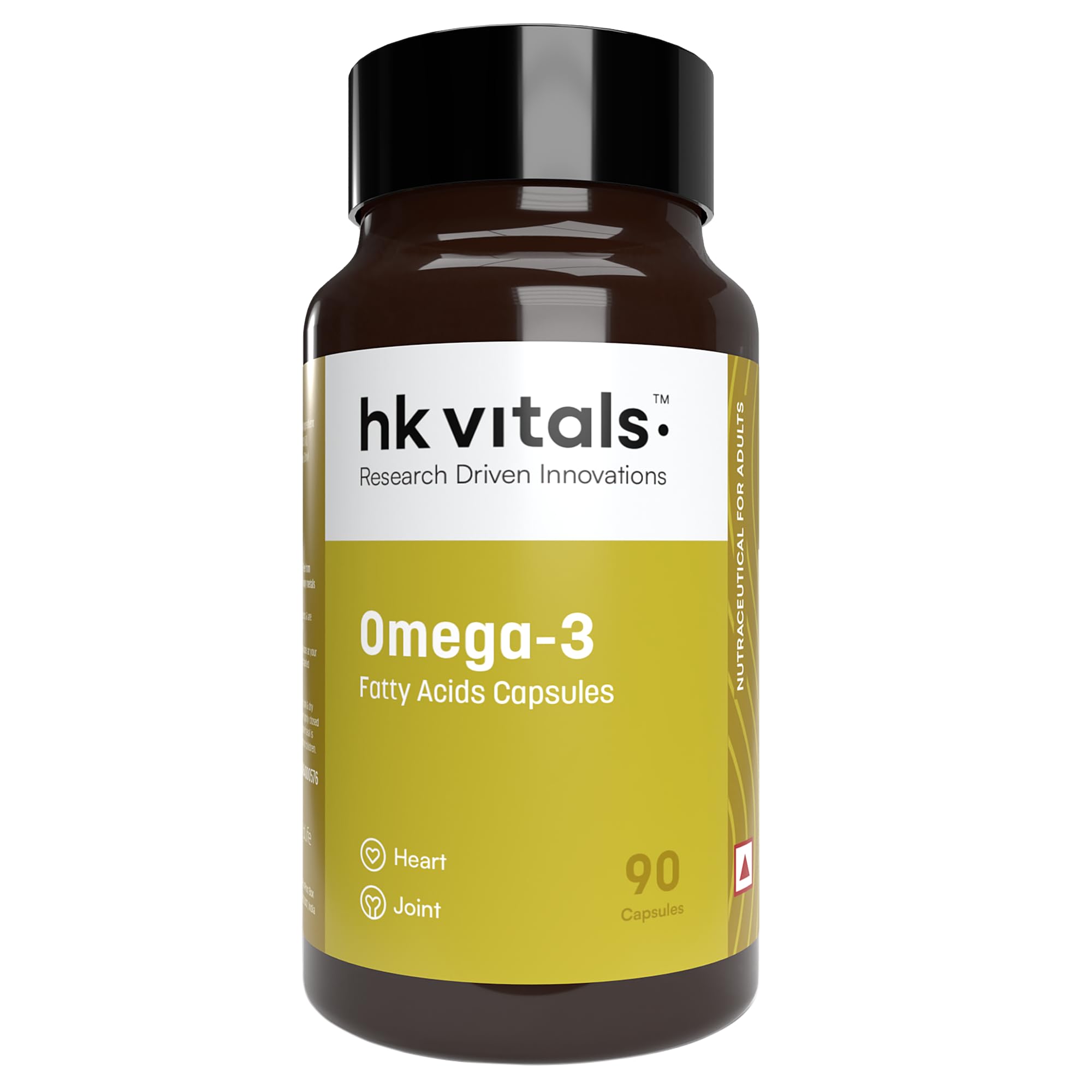 hk vitals Omega 3 (90 Fish Oil Capsules) | 1000mg Omega 3 with 180mg EPA & 120mg DHA | For Brain, Heart, Eyes, and Joints Health