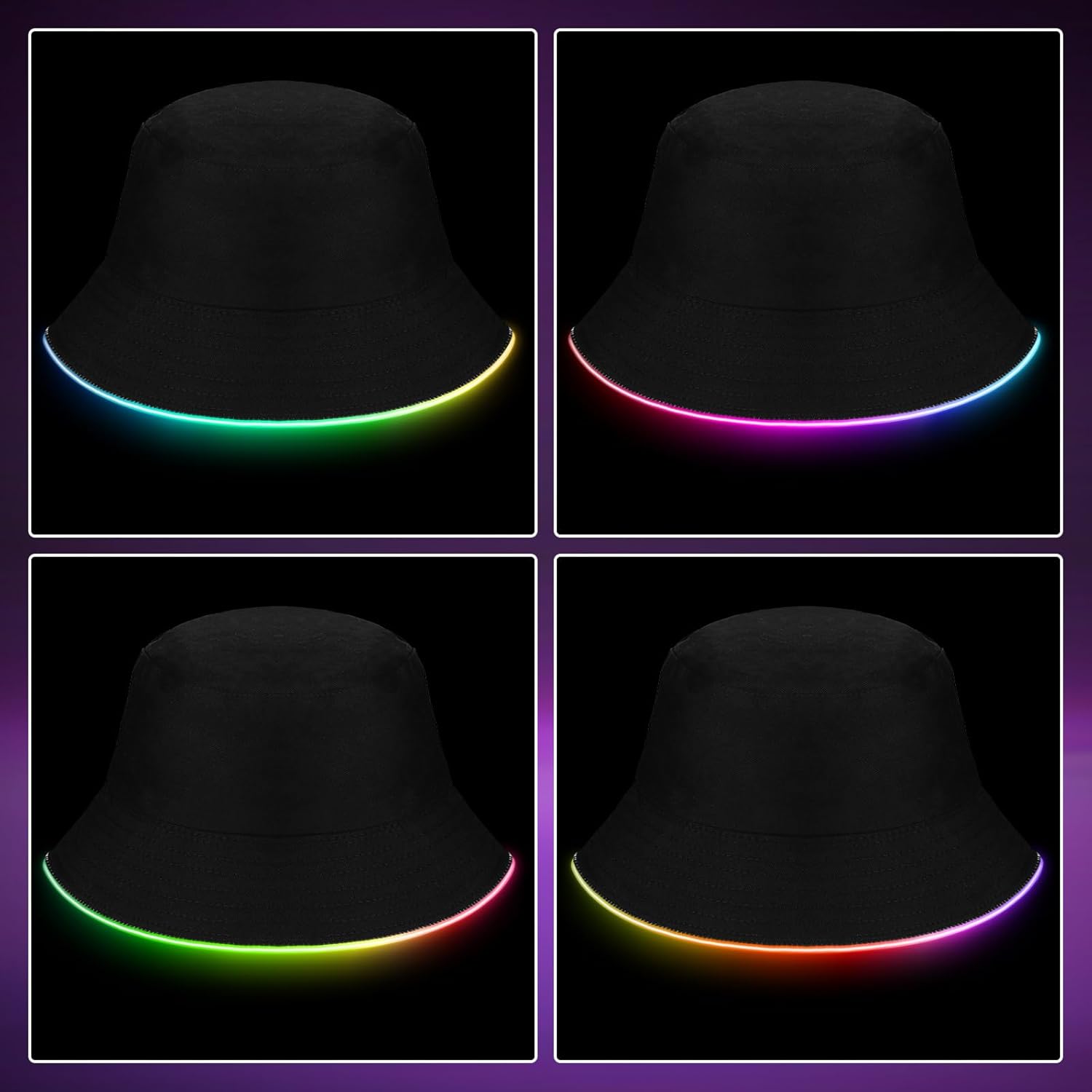 Chuarry 2 Pcs LED Light up Bucket Hat Set Light up Bucket Hat LED Cap for Men and Women Unisex (Black, Neon) - Image 4