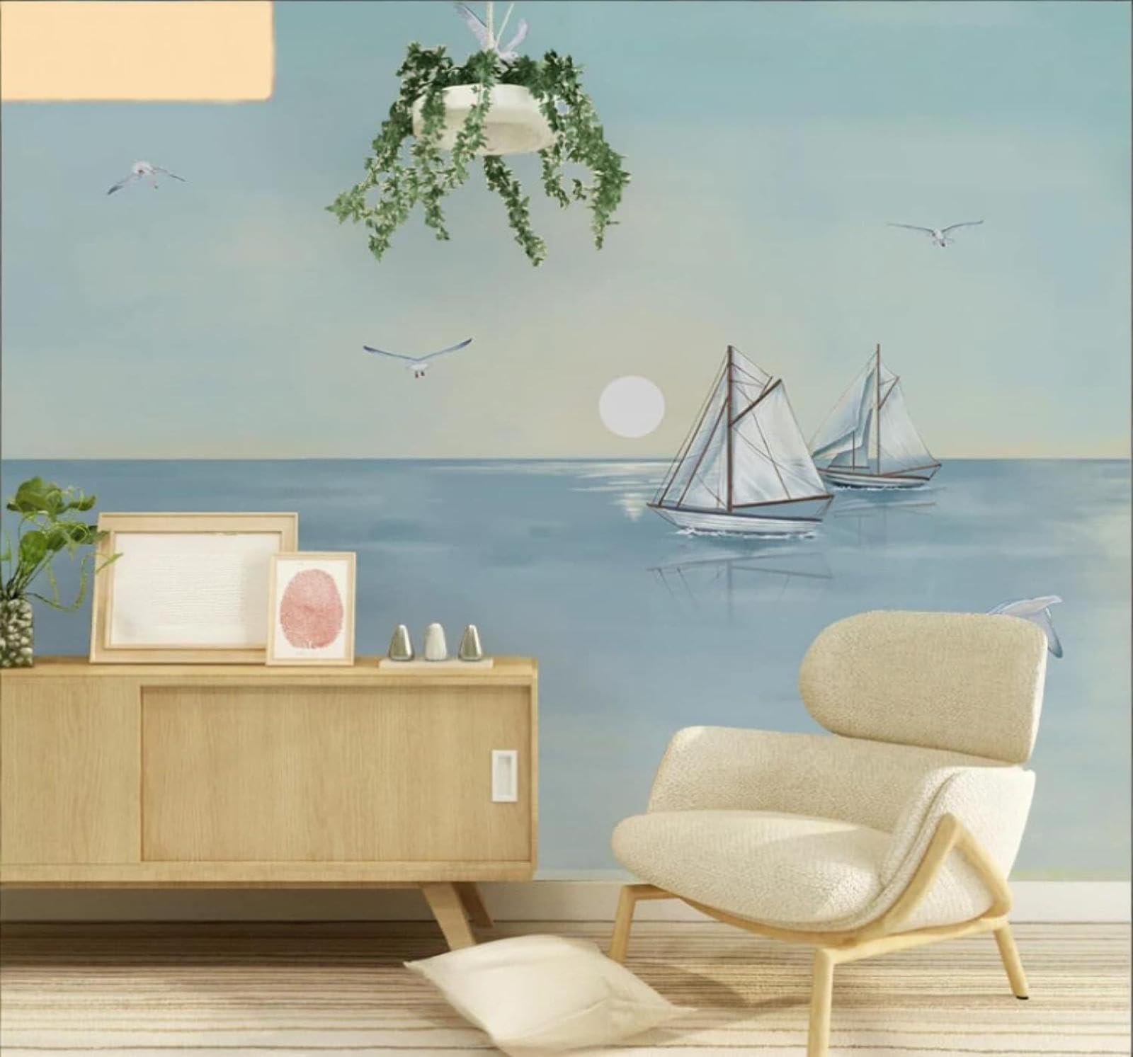 XLMING Cartoon Sea Sailing Boat Sunrise Seascape 3D Wallpaper Luxury Silk Study Dining Feature Sofa Grey Bedroom Living Room Tv Decorative Wall-430cm×300cm