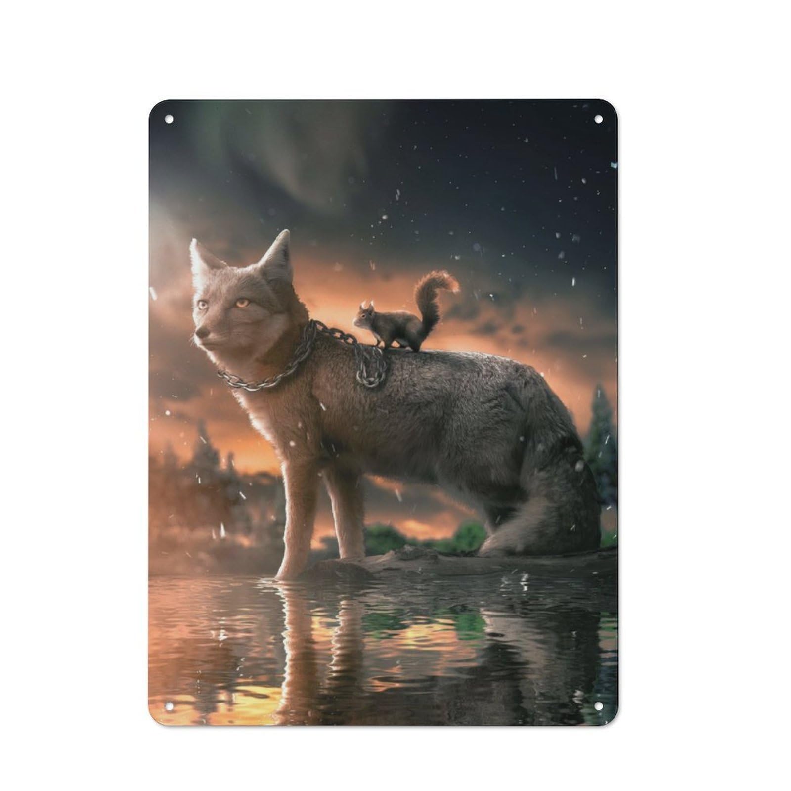 Tin Wall Plaque with The Evil Squirrel Design 40x30cm, Country Vintage Cottage Wall Art for Kitchen, Cottage, Porch Or Garden Room
