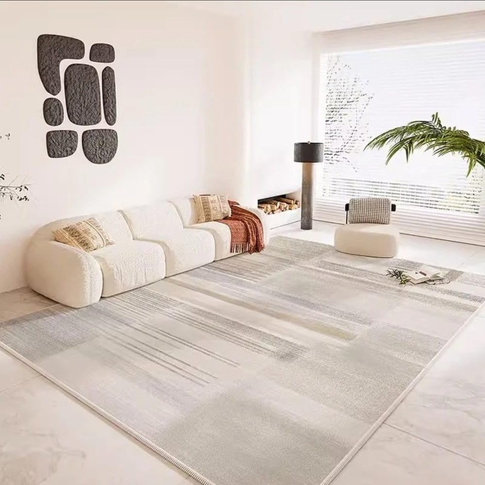 Tapis de salon grand format tapis de chambre doux à rayures style moderne abstrait