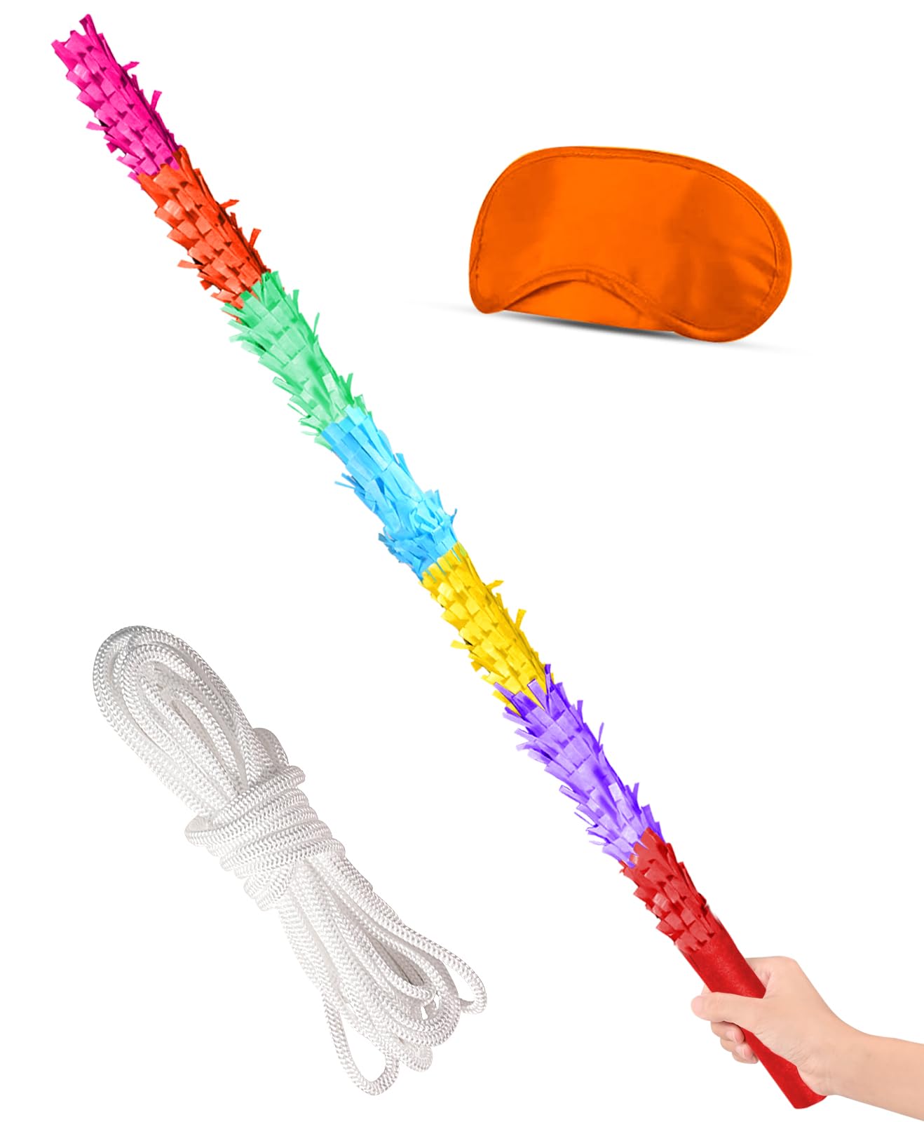 Piñata Stick Party Game Unbreakable 30 Inch Rainbow Colorful Plastic with Blindfold Rope Suitable for Boys Girls Adults