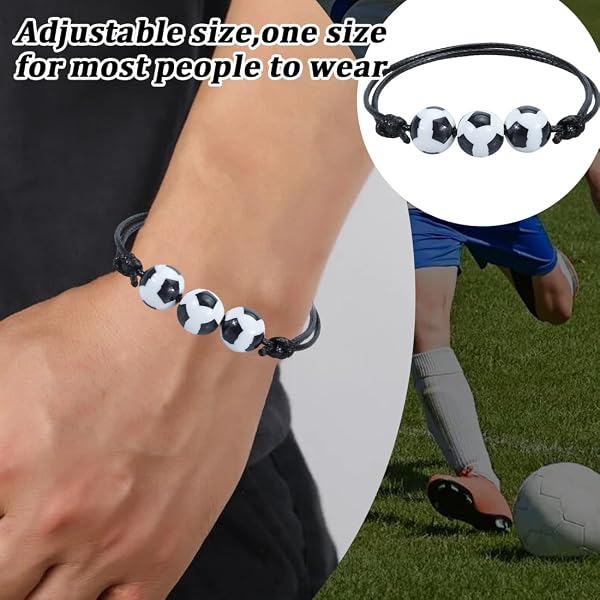 20 PCS braccialetti da calcio, braccialetti dell'amicizia per bambini, braccialetti regolabili per feste sportive, braccialetti per bambini regali per feste di compleanno, gadget calcio (Calcio) - 4
