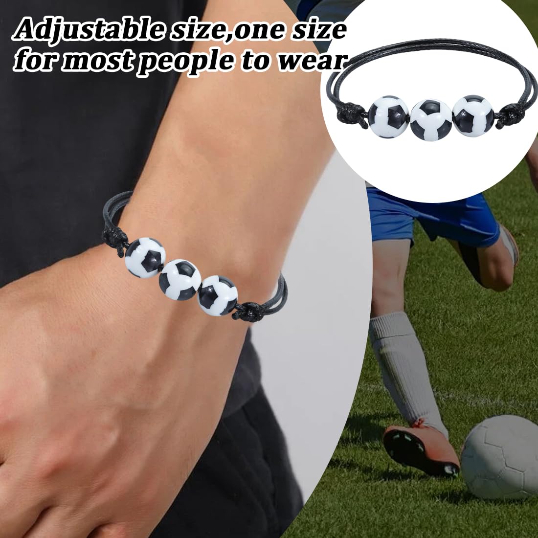 20 PCS braccialetti da calcio, braccialetti dell'amicizia per bambini, braccialetti regolabili per feste sportive, braccialetti per bambini regali per feste di compleanno, gadget calcio (Calcio) - 4