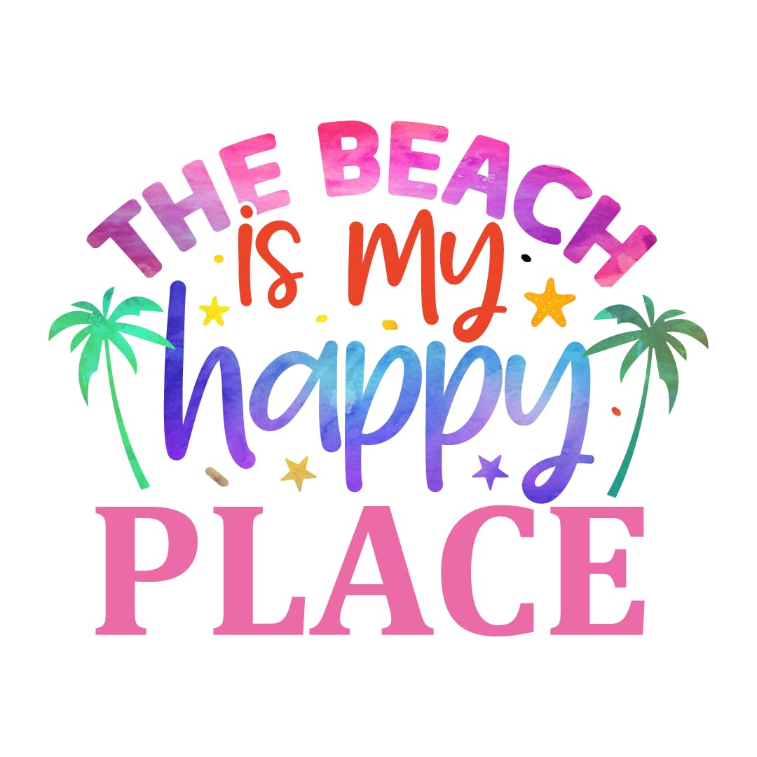2 (Pieces) 3" and 5" Stickers n Decals The Beach is My Happy Place - Motivational Sticker Vinyl Decal Sticker, Waterproof for Cars, Laptop, Phone and