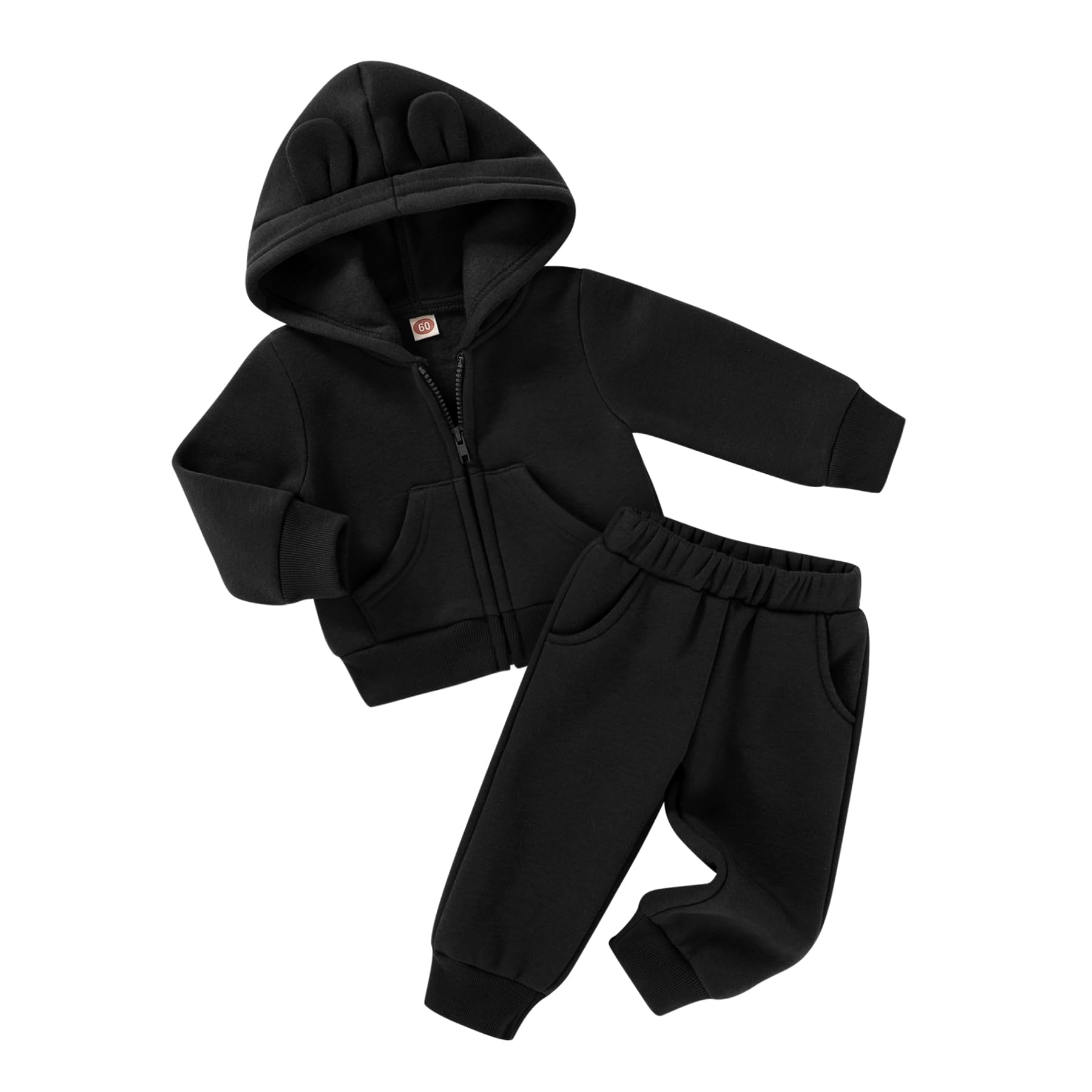 Happy Town Baby Clothes for Girls Boys Clothes Solid Color Zipper Hoodie and Pants Set Infant Fall Winter