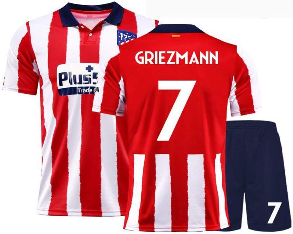 サッカーユニフォーム大人用子供 21アトレティコマドリードホームフットボールジャージ背番号7グリーズマン上下セット赤tシャツ半ズボンサッカーウェアレプリカマッチトレーニングチームスポーツウェア通気性ユニセックス Size 期間限定の激安セール L