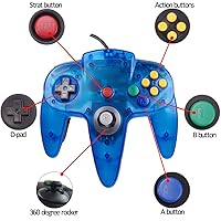 Vista 4 de Tevodo N64 Controller, Upgraded Joystick Classic Wired Controller Compatible with N64 Console (Clear Red and Clear Blue)