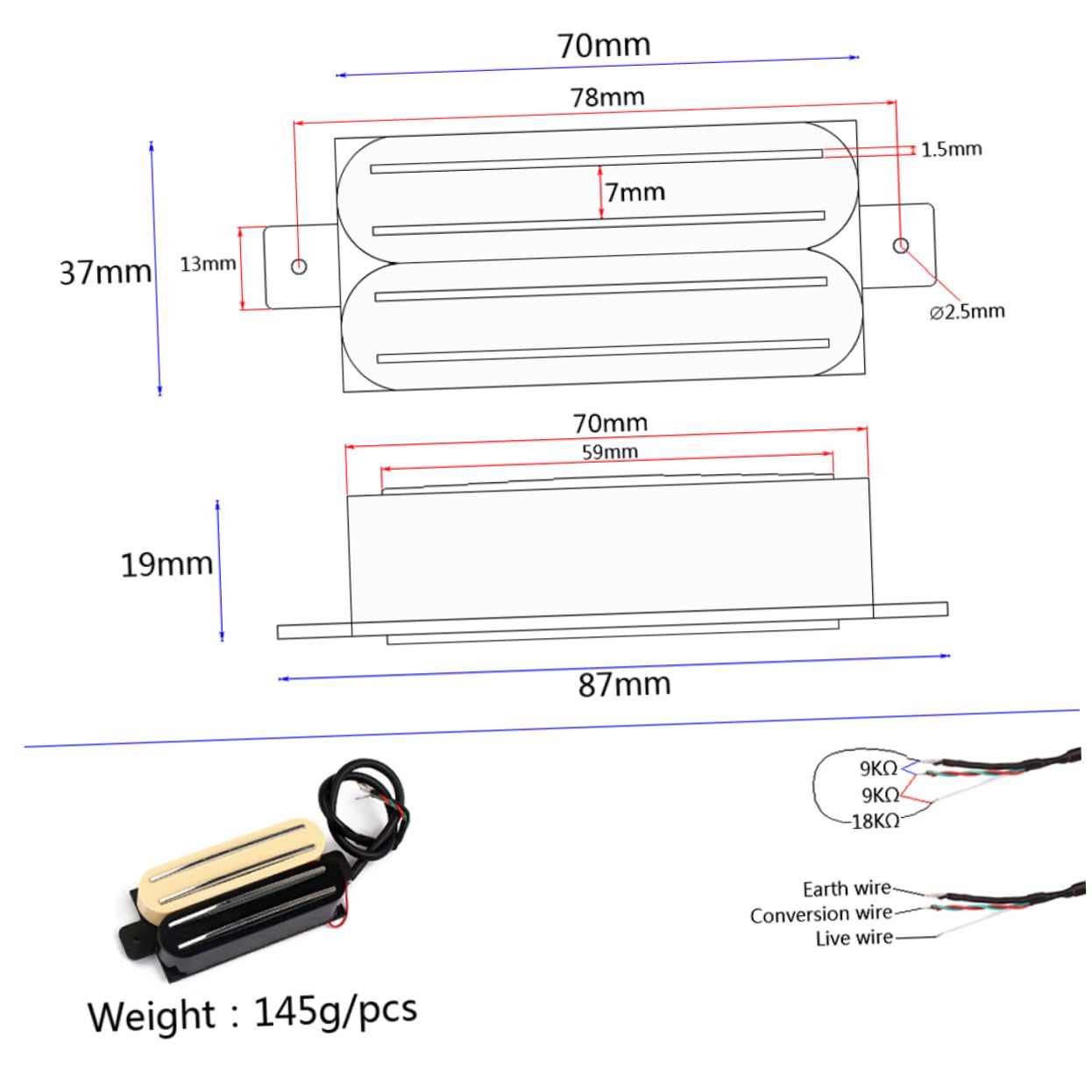 Toyvian 3pezzi Pickup Humbucker Dual Coil Per Chitarra Elettrica Facile Installazione e Alta Durabilità Compatibile Con Tl Giallo e Nero