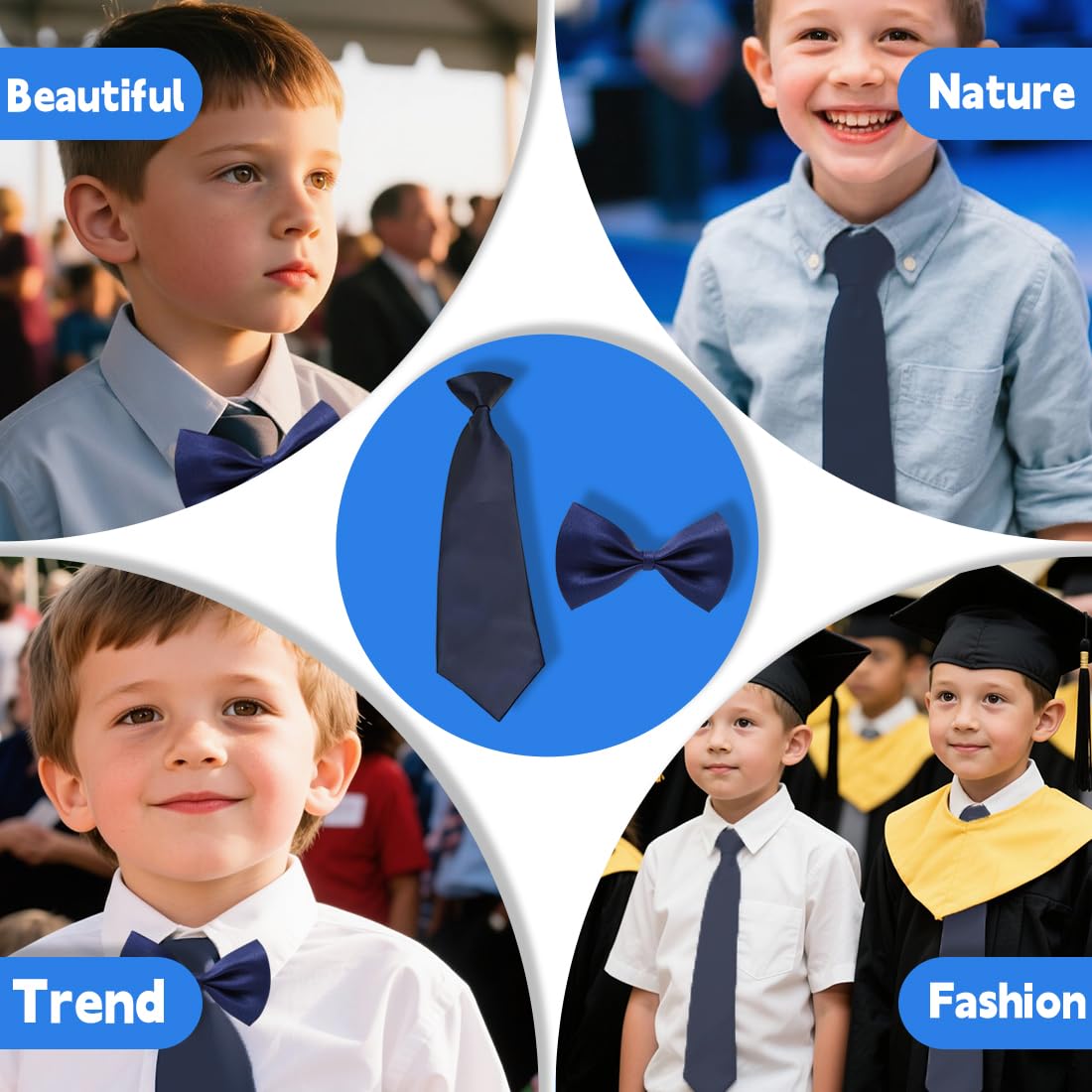 Pajarita Infantil, Corbata para Niños, Pajarita y Corbata Pre-Atada Ajustables de Seda para Graduaciones y Bodas,¡Ideal para cualquier ocasión especial,Azul Marino