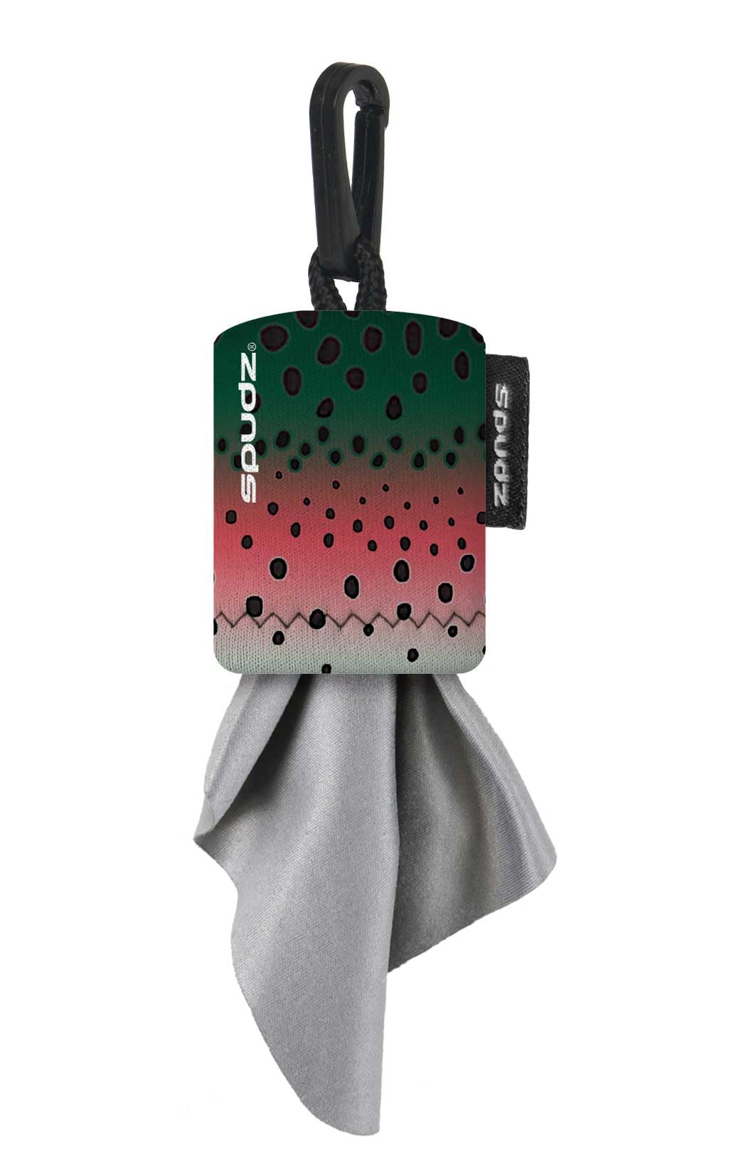 SPUDZ Classic Microfiber Lens Cleaner – Clip-On Pouch, Washable – for Binoculars, Scopes, Glasses, Screens | Mountain Rainbow, 6 x 6 Inch