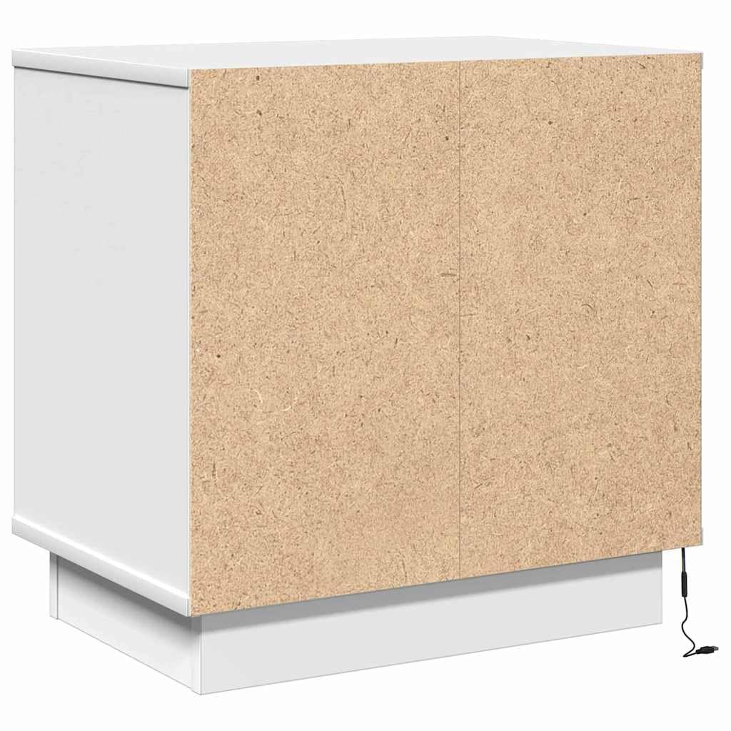 Mesita de noche blanca 50 x 34,5 x 50 cm con LED y cajones de madera de diseño moderno y sencillo, resistente, organizador para dormitorio, salón
