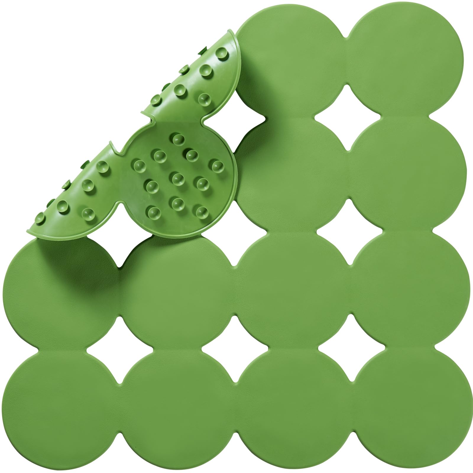 Webos Square Shower Mat Nonslip - Rubber Bathtub Mat with Suction Cups (Green, 21X21)