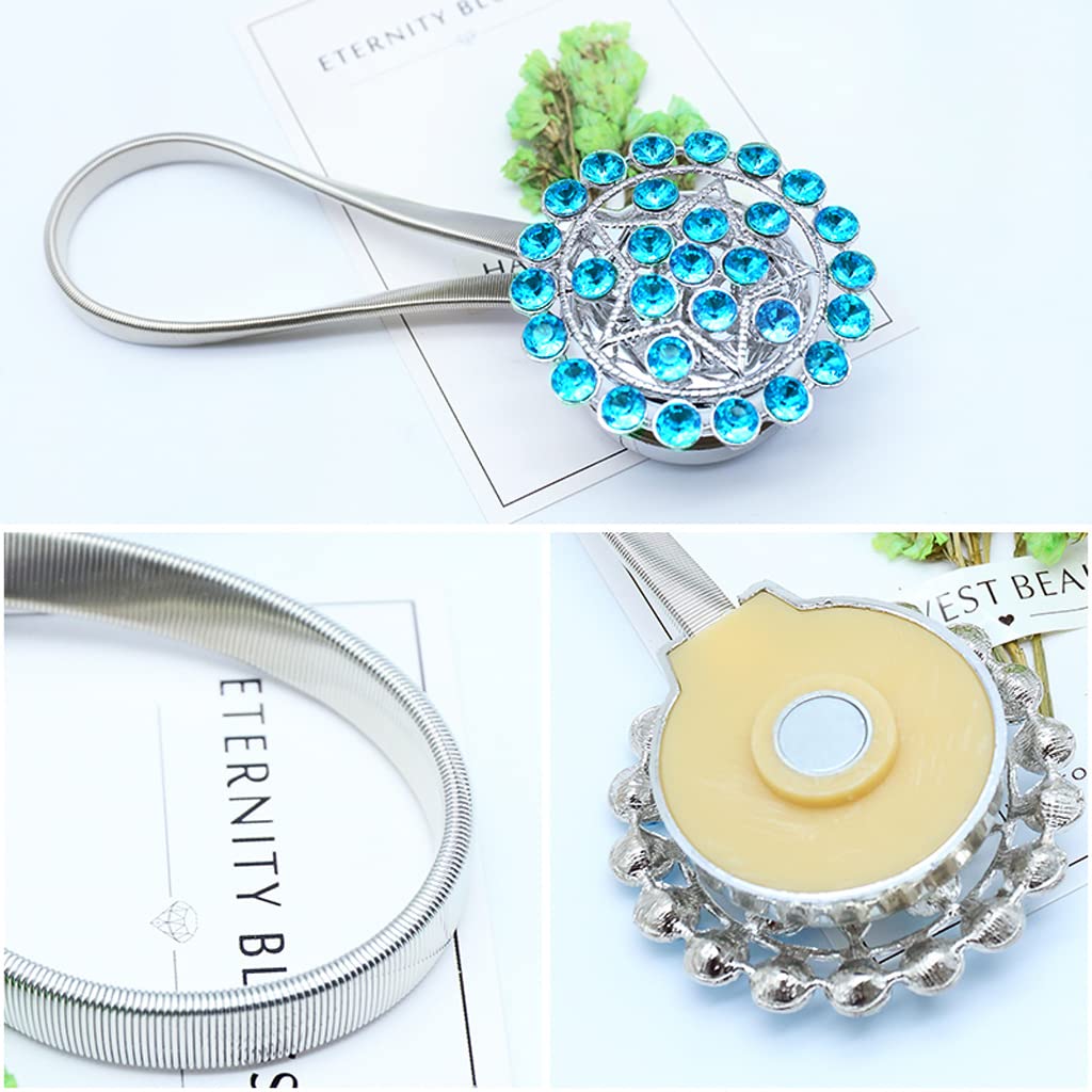 Pièces Embrasses de Rideau Magnétiques de Corde de Ressort, Clips de Boucle de Rideau Magnétique Réglable Retenues de Draperie Décoratives de Fleur de Cristal