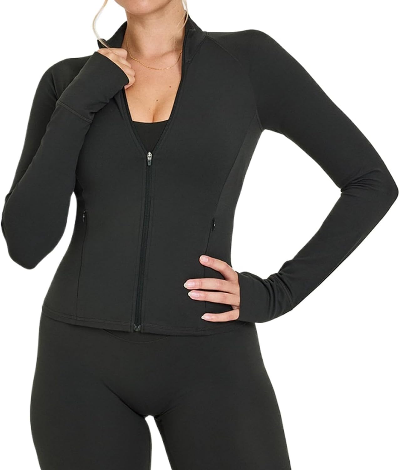 Women's Athletic Zip Up Jacket | Fleece Lined Windproof Workout Hoodie for Running Yoga Gym Dance Nursing