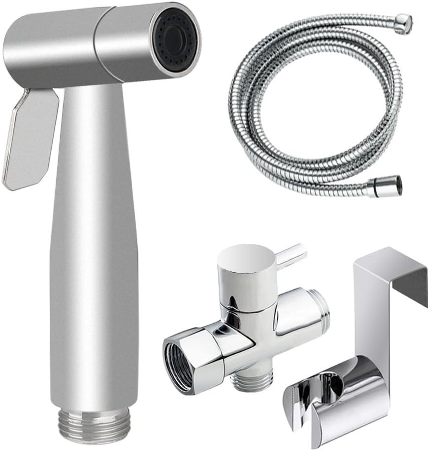 Handheld Bidet Sprayer, YEGU Stainless Steel Muslim Shower Shattaf Cloth Diaper Sprayer for Toilet Attachment with Adjustable Water Pressure Control Shut-off Brass T- Valve