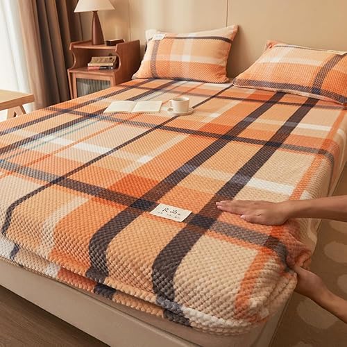 Miniatura 5 de Mengersi Juego de sábanas de felpa de terciopelo, juego de sábanas simples con estampado de vellón a cuadros, acogedoras y cálidas sábanas de