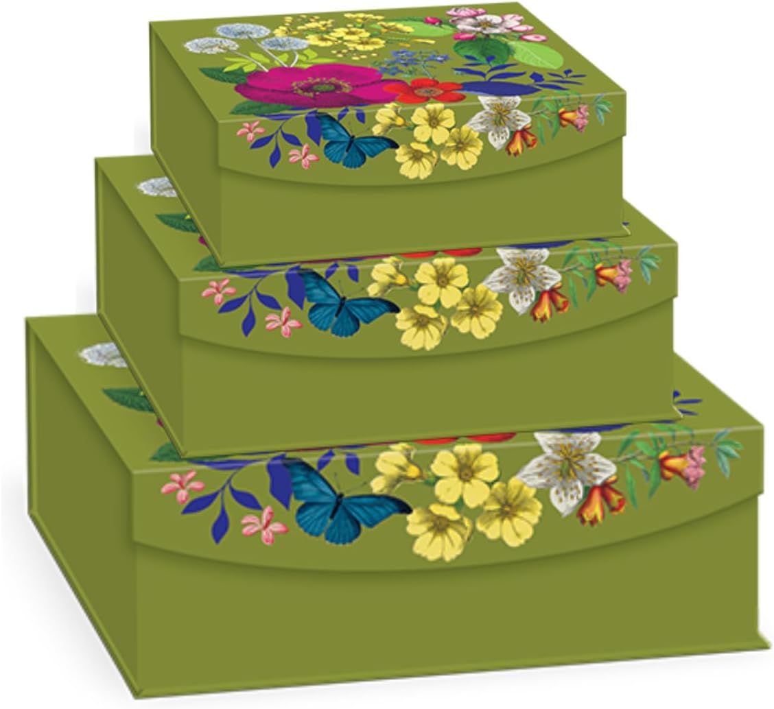 Punch Studio Vintage Floral Trinket Box Set of Three (52814N)