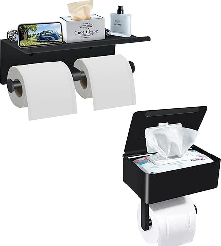 Soporte de papel higiénico con estante - SUS304 de acero inoxidable para almacenamiento de papel higiénico y soporte de rollo de papel higiénico