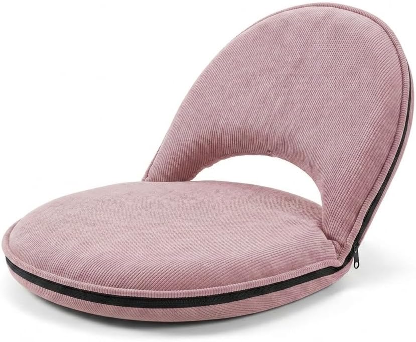 Foldable Floor Chair with Adjustable Back Support - Comfy Cushioned Floor Seat Recliner for Kids & Adults - Flexible Classroom Seating, Gaming Reading Meditation Chair, Pink