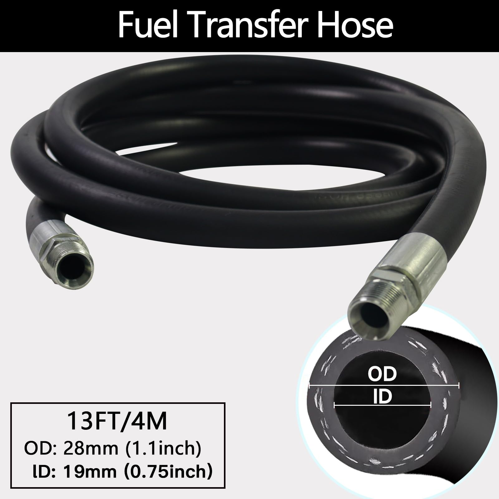 Manguera de transferencia de combustible de 3/4 x 13.1 pies, conector de accesorios NPT de 3/4 pulgadas, manguera de combustible de 3/4 pulgadas de diámetro interior para dispensar aceite de