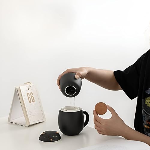 Miniatura 3 de DUANMUL Taza de café de cerámica con infusor y tapa, filtro para remojar hojas sueltas, posavasos kawaii, taza de té novedosa para la mañana, taza