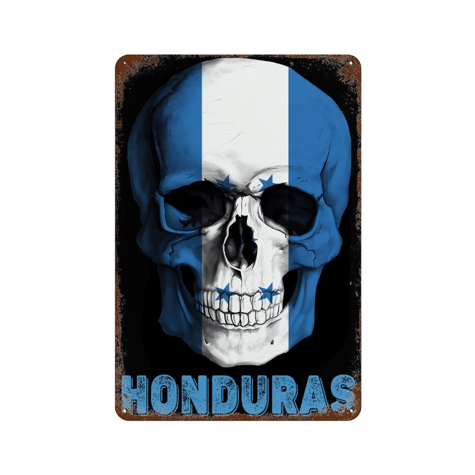 KWQDOZF Skull Honduras Flag Theme Metal Tin Sign,Vintage Iron Hanging Plate Vertical with Rust Poster Wall Decor 8x12inch