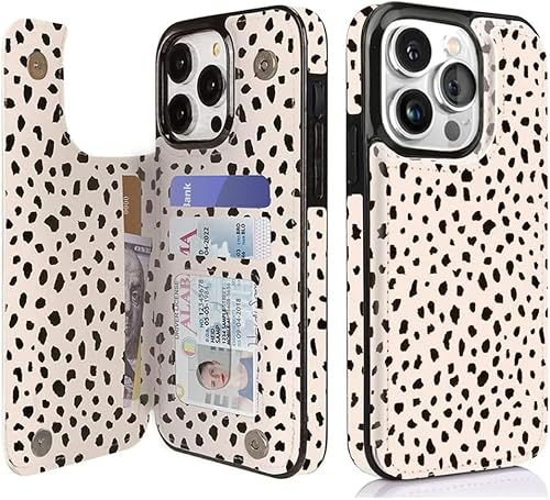 uCOLOR Funda tipo cartera compatible con iPhone 15 Pro de 6.1 pulgadas con ranura para tarjetero, función atril, doble cierre magnético y bloqueo