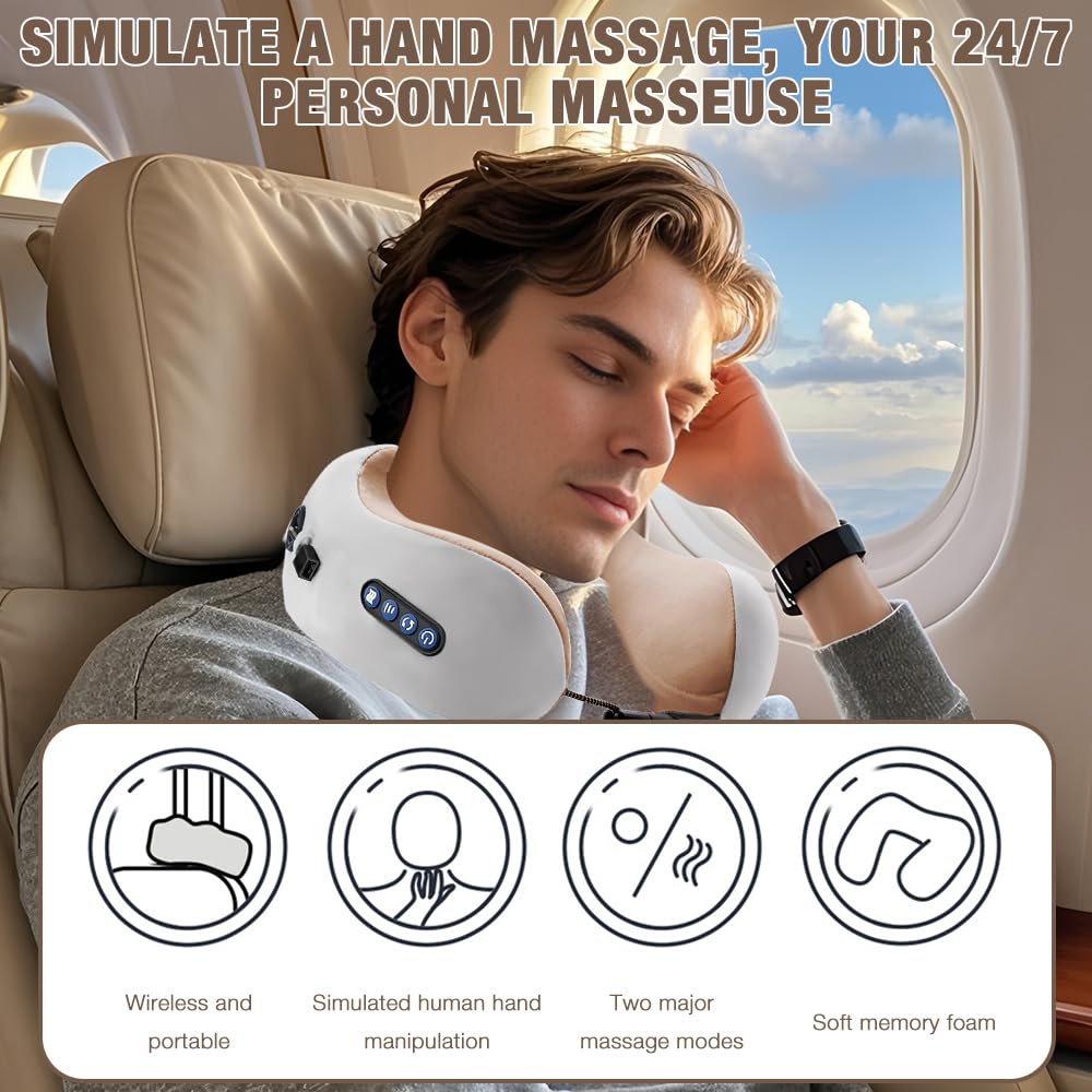 Almohada de Masaje Cuello, 3 Modos Masajeador Cervical Eléctrico, Almohada de Masaje en Forma de U, para la casa, oficina, viajes