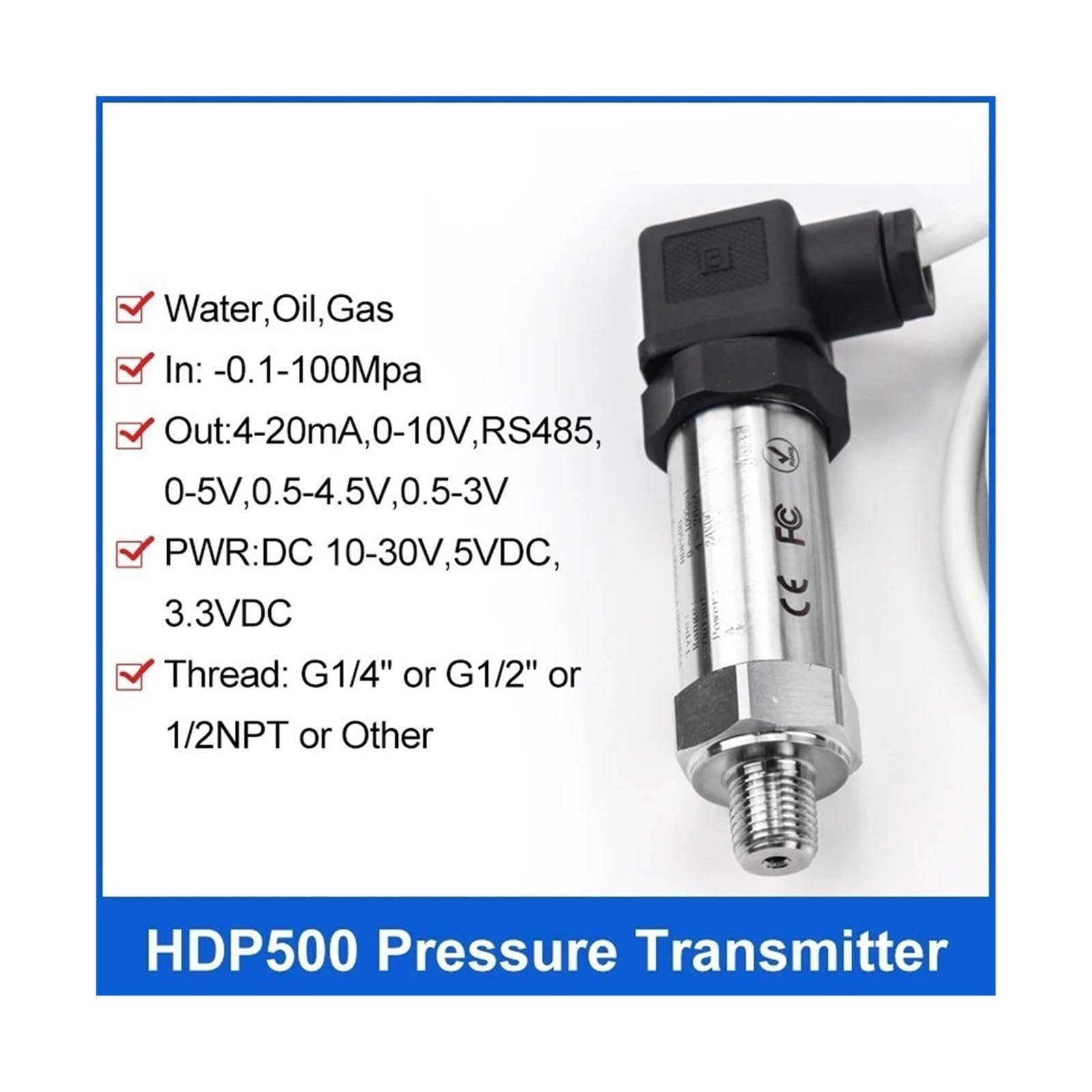 Sensor de presión de Salida de 0-10 V g1/2 Conexión de Proceso Transmisor de presión Absoluta(RS485 Output,0-1.6Mpa)