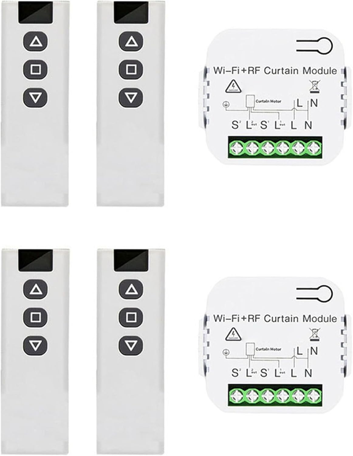 Tuya Smart Life WiFi 433Mhz Blind Curtain Switch with Remote for Electric Roller Shutter Control, 4RC 2RE