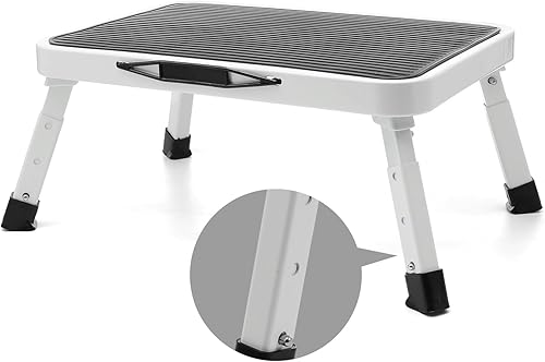 Taburete plegable, taburete de altura ajustable con plataforma antideslizante y pies de goma, escalera para adultos, niños y personas mayores,