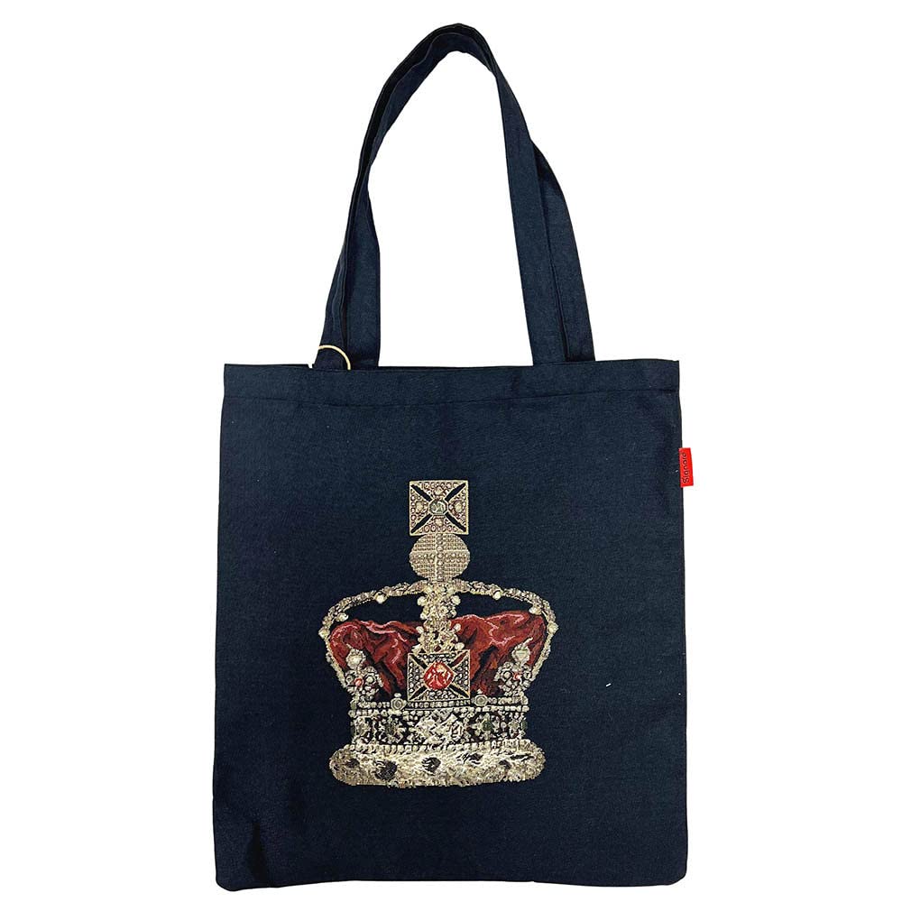 Signare Flat Tote Bag with Panelled Crown Black Design (Crown Black, FLAT-CRWBK) — image 1