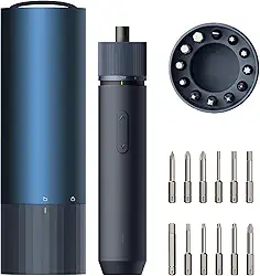 HOTO Conjunto de Chaves de Fenda Elétrica 3,6V, Multifuncional com 12 Pontas, Luz LED Sem Sombra, Ideal para Computador, Estante, Bicicleta, Azul