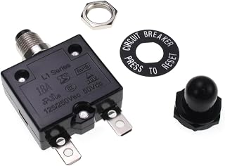 18A Manual Reset Thermal Circuit Breaker, 125-250V AC 50V DC, L1 Series, Push-Button, Black Cap, 18Amp, Widely Used in Household Appliances and Power Supplies