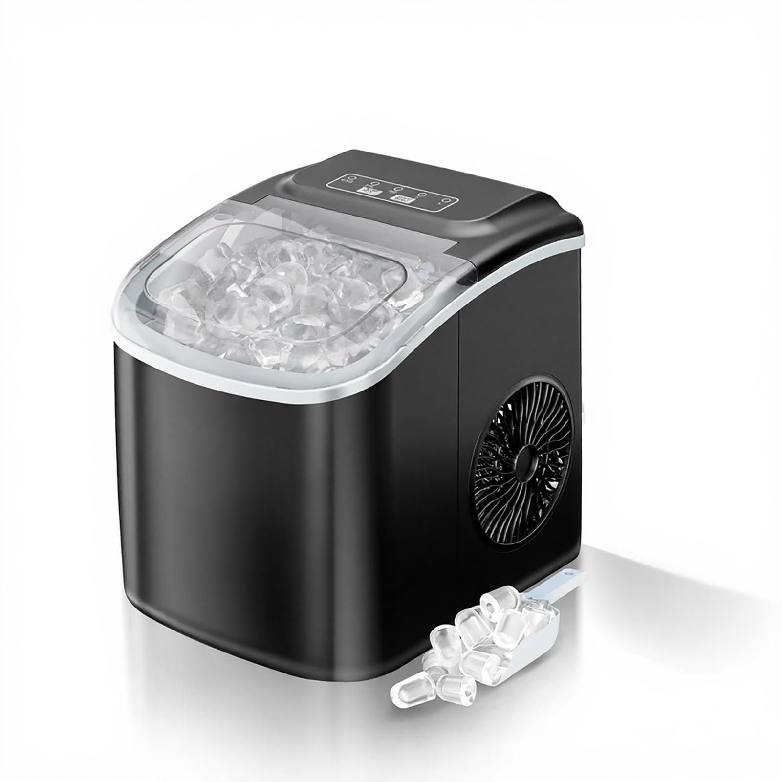 Macchina del Ghiaccio Portatile 12KG/24H Fabbricatore Ghiaccio Casa con Autopulizia Produce 9 Cubetti in 6 Minuti 2 Dimensioni Ghiaccio a Proiettile Nero Silenziosa con Cestello e Paletta