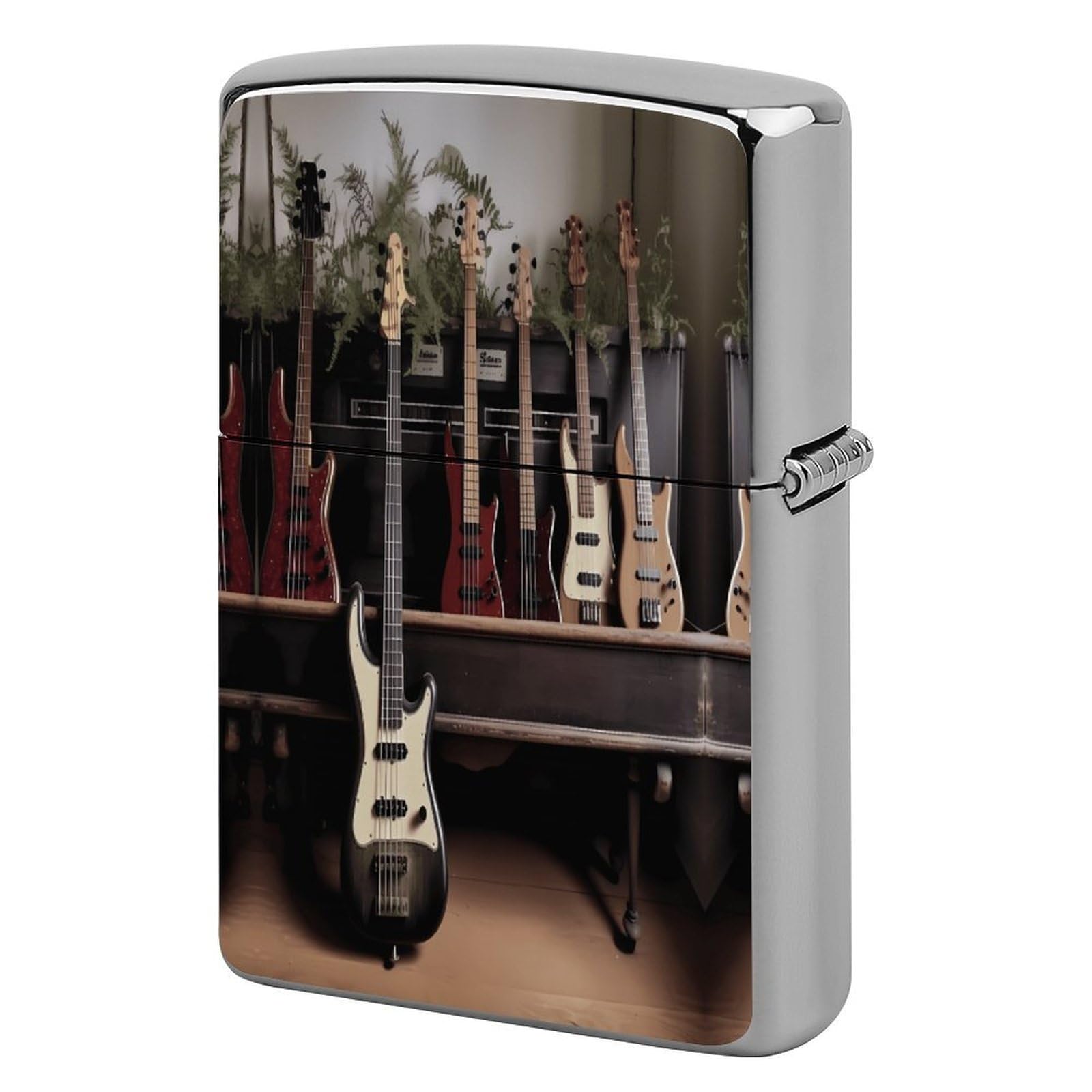 Fekiloot Style Guitar Bass Music Musical Instruments Lighter Case Cover Metal Lighter Case