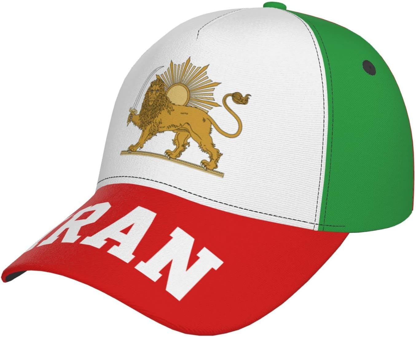 Emblem of Iran Lion and Sun Flag Baseball Cap Full Print Adult Men Hat Patriotism Supporter Soccer Caps, Black, 7-7 1/4