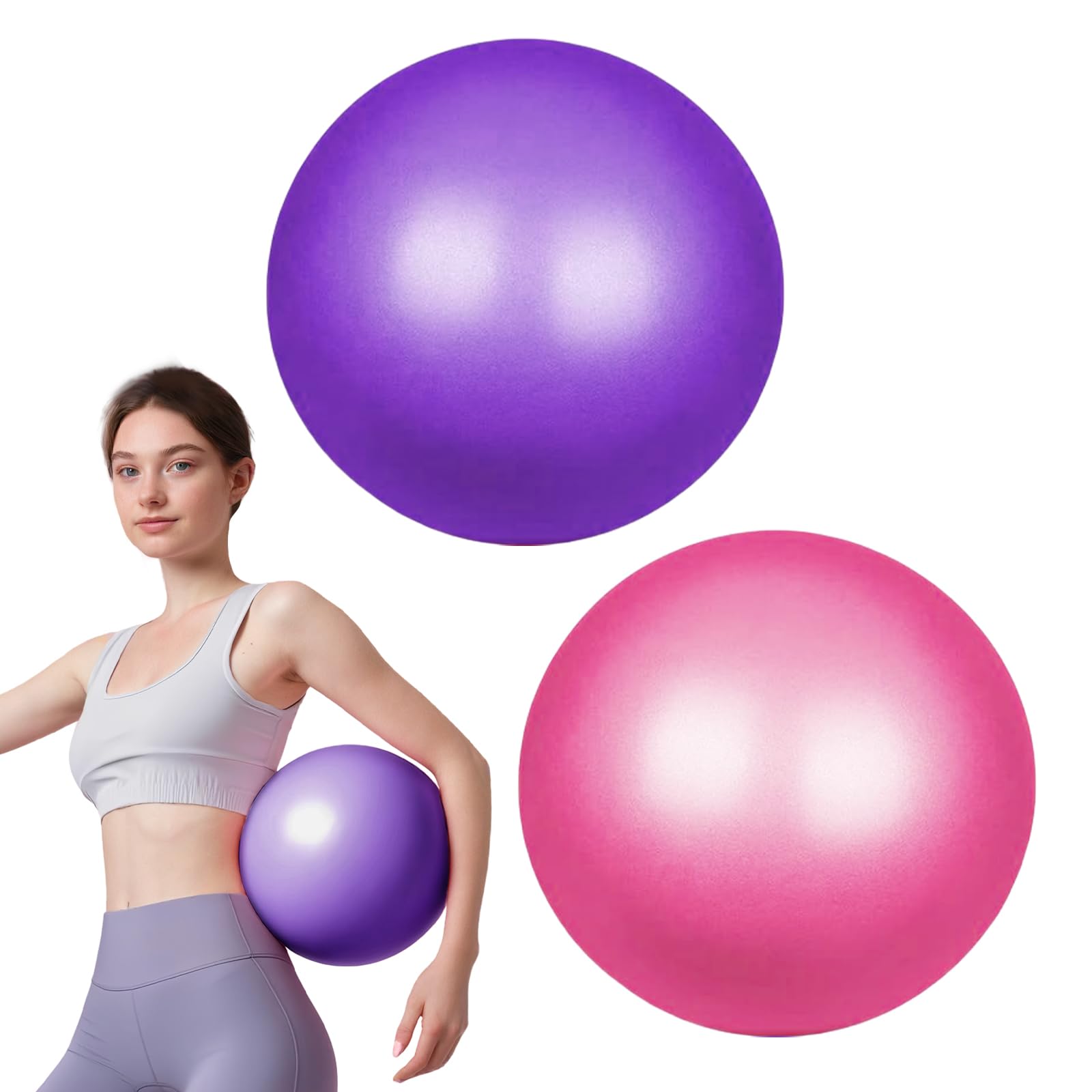 flintronic 2PCS Mini Pilates Ball, 25cm / 9.4 Inch, Small Anti Burst Exercise Ball for Yoga, Pilates, Balance, Physical Therapy, Stretching and Core Fitness, Purple+Pink