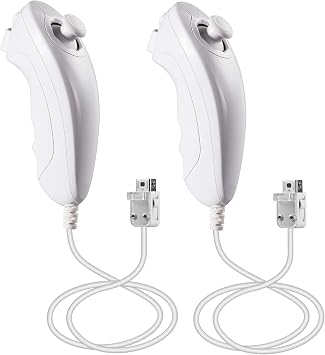 KIWITATA 2 Pack Wii Nunchuck Controllers, Wired Nunchuk Joystick Game Controller Compatible with Wii Wii U Remote Video Console White