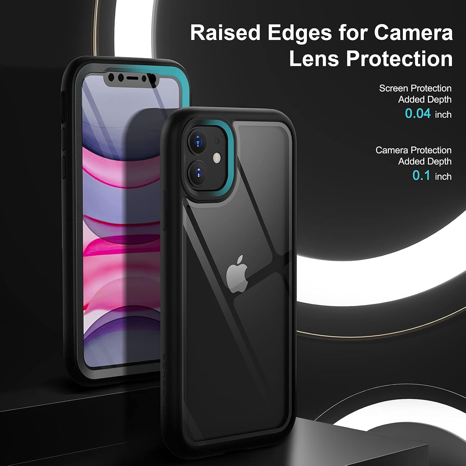 YOUMAKER Design for iPhone 11 Case, Clear Built-in Screen Protector Full Body Rugged Heavy Duty Protection Slim Fit iPhone 11 Phone Case 6.1 Inch - Black