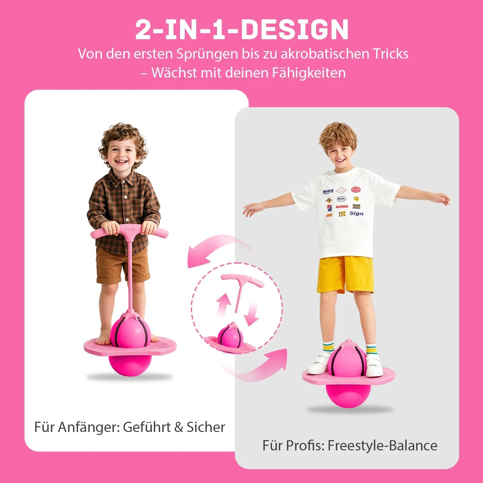 Pogo - Pallone da salto, con manico, per bambini, per attività all'aria aperta, per bambini, adulti, sport, gioco e fitness (rosa)