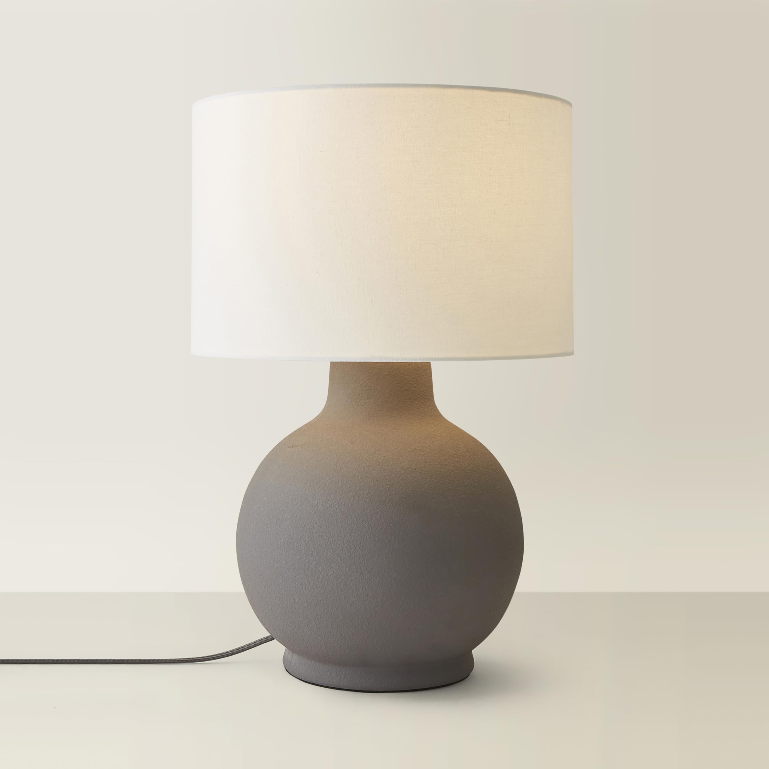 ValueLights | Blair Natural Linen Drum Shade Hand Finished Ceramic Grey Stoneware Table Lamp | Table Lamps, Home Décor & Improvement Essential