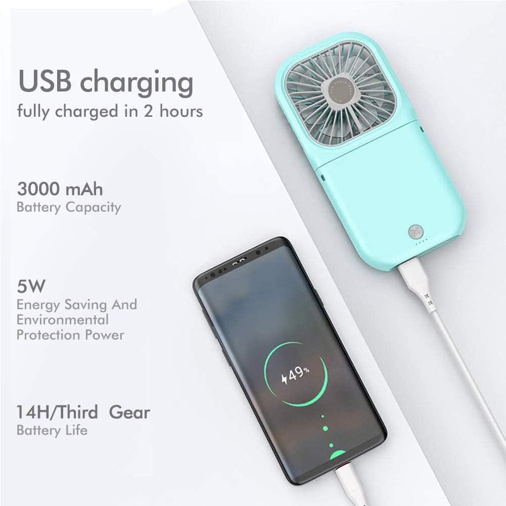 Portable Neck Fan Mini Quiet Handheld Personal Foldable USB Rechargeable Fan Operated for Home Office Outdoor Travel, 3000mAh Power Bank Hands Free Necklace Fans (Black) - Image 4