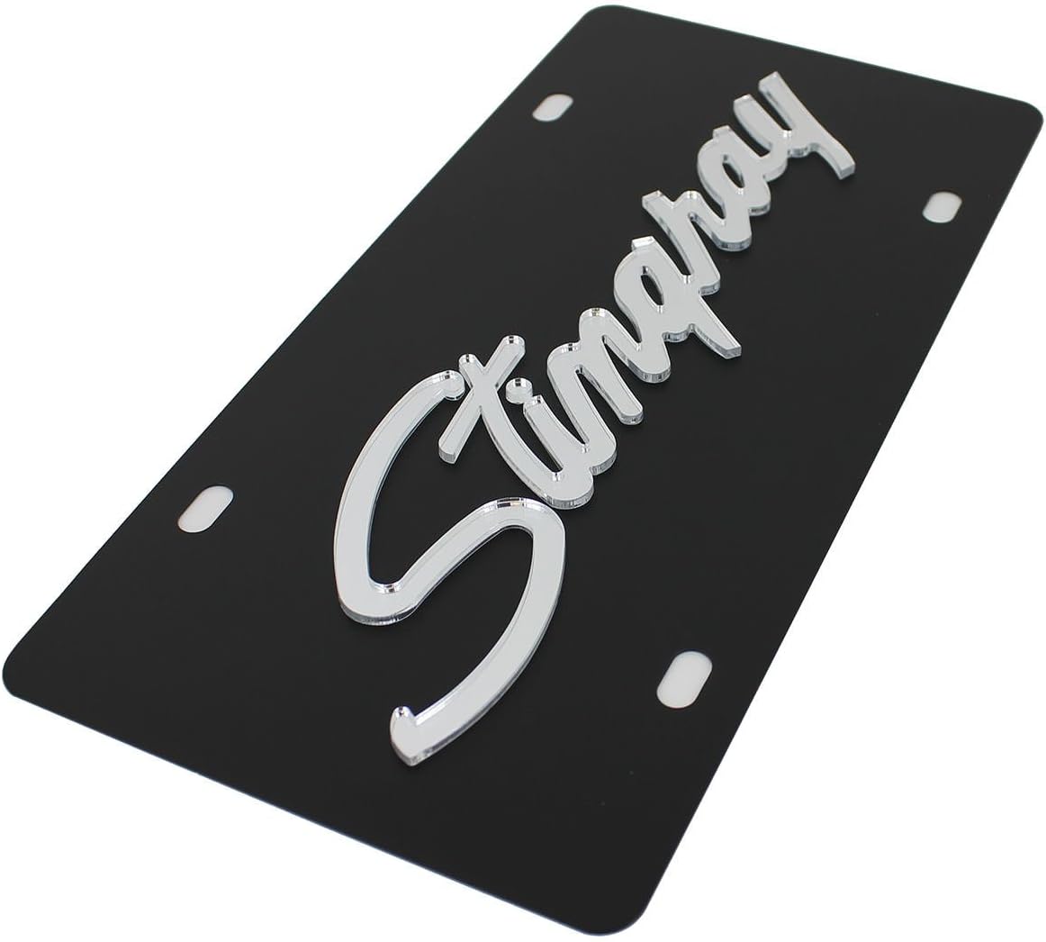 Chevrolet Corvette Stingray License Plate on Black Steel