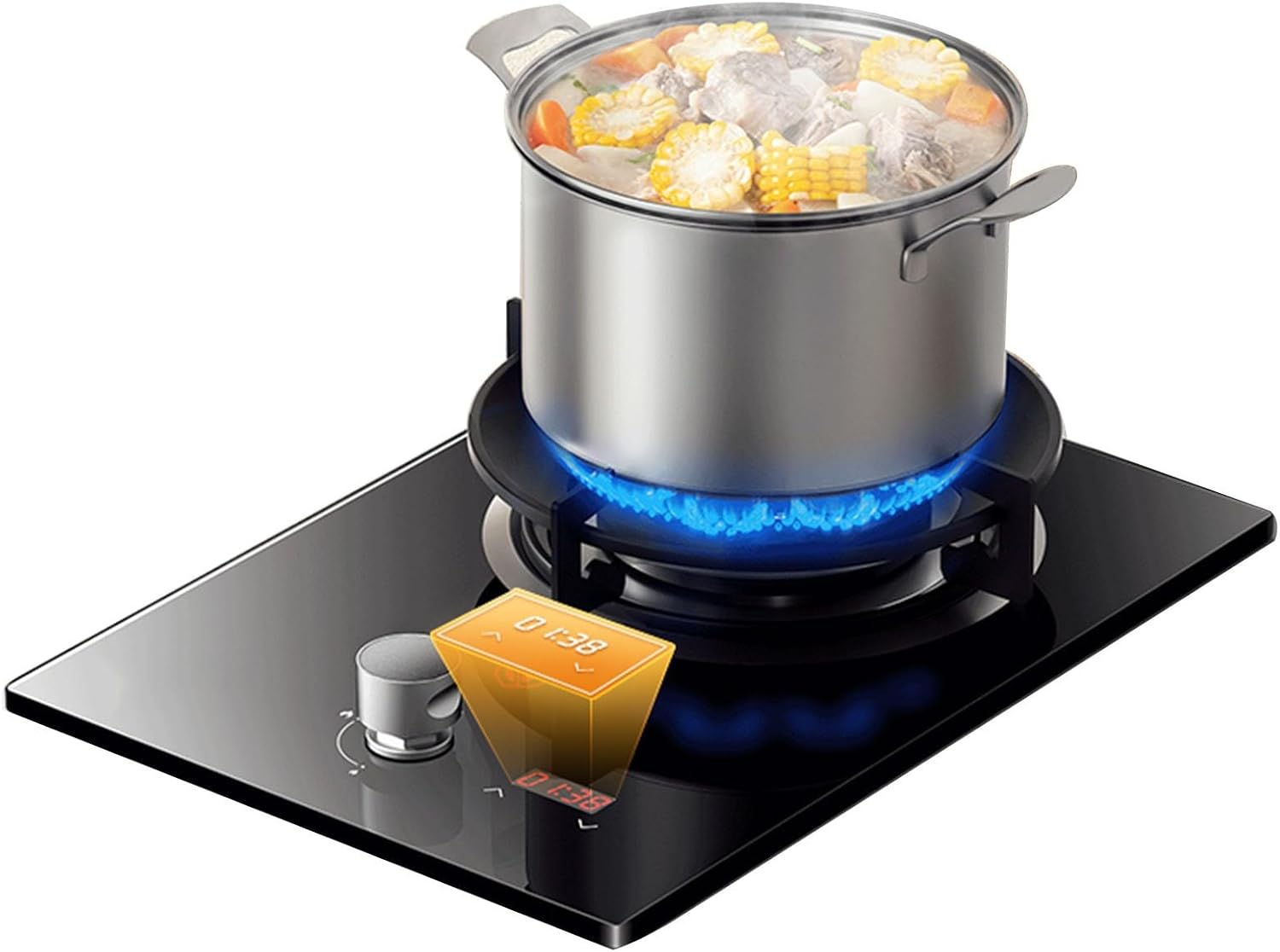 Estufa a Gas 1 Quemador 5.2KW Panel Vidrio Templado Negro