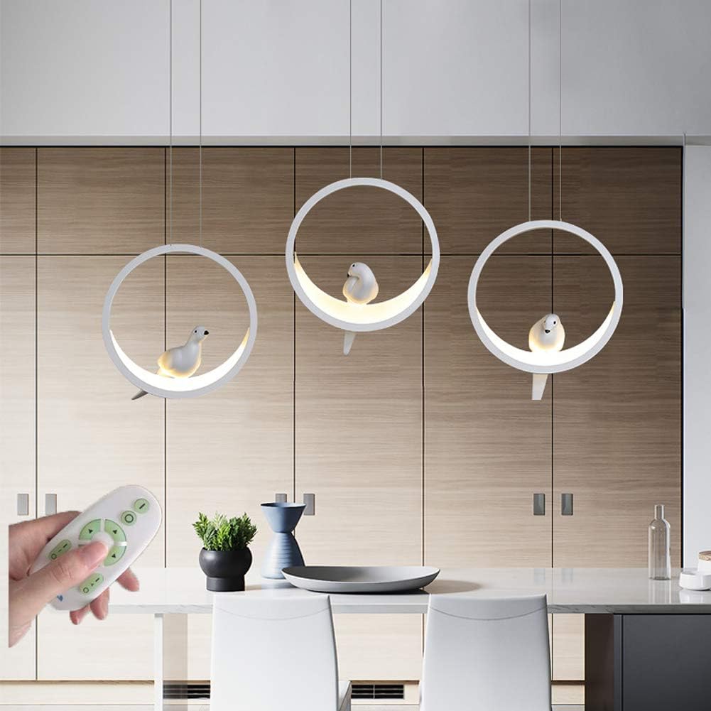 FRWANG Dining Room LED Pendant Lamp Modern Creative Vogel 3 Ring Dining Table Pendant Lamp Dimmable Hanging Lamp For Study Kitchen,White,93CM