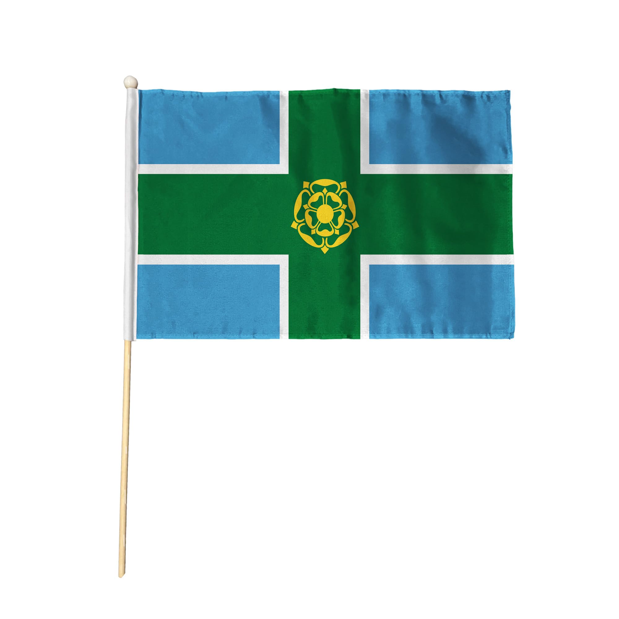 Flagtex Derbyshire Pack of 12 Hand Waving Flag (9x6 Inch) - Premium Wooden Stick Hand Flag 9x6 Inch Natural Wood Pole Derby County Flag Events Parades Celebrations — image 1